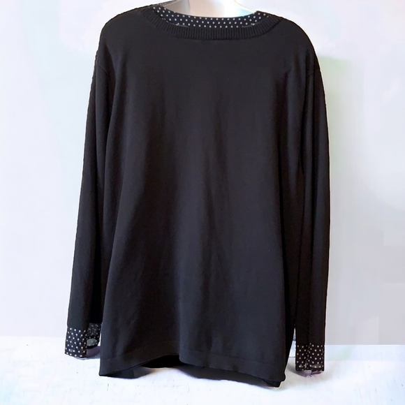 Talbot's black sweater with polka dot accent bow front accent size 3x - Picture 6 of 8